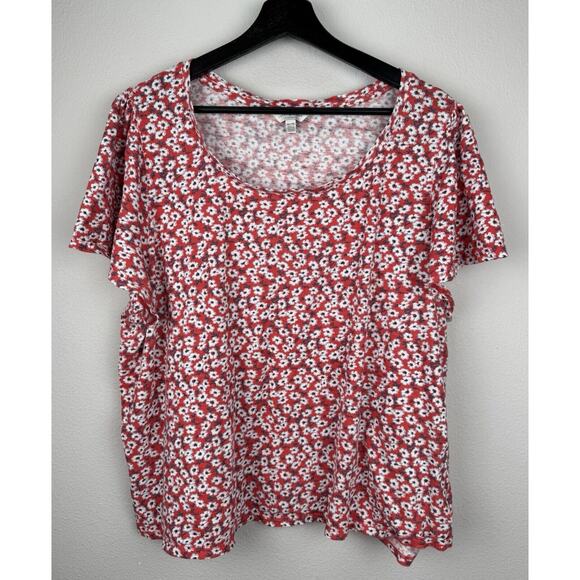 Lucky Brand Top Womens Size XXL Orange Short Sleeve Floral Spring Casual Stretch - Picture 1 of 10